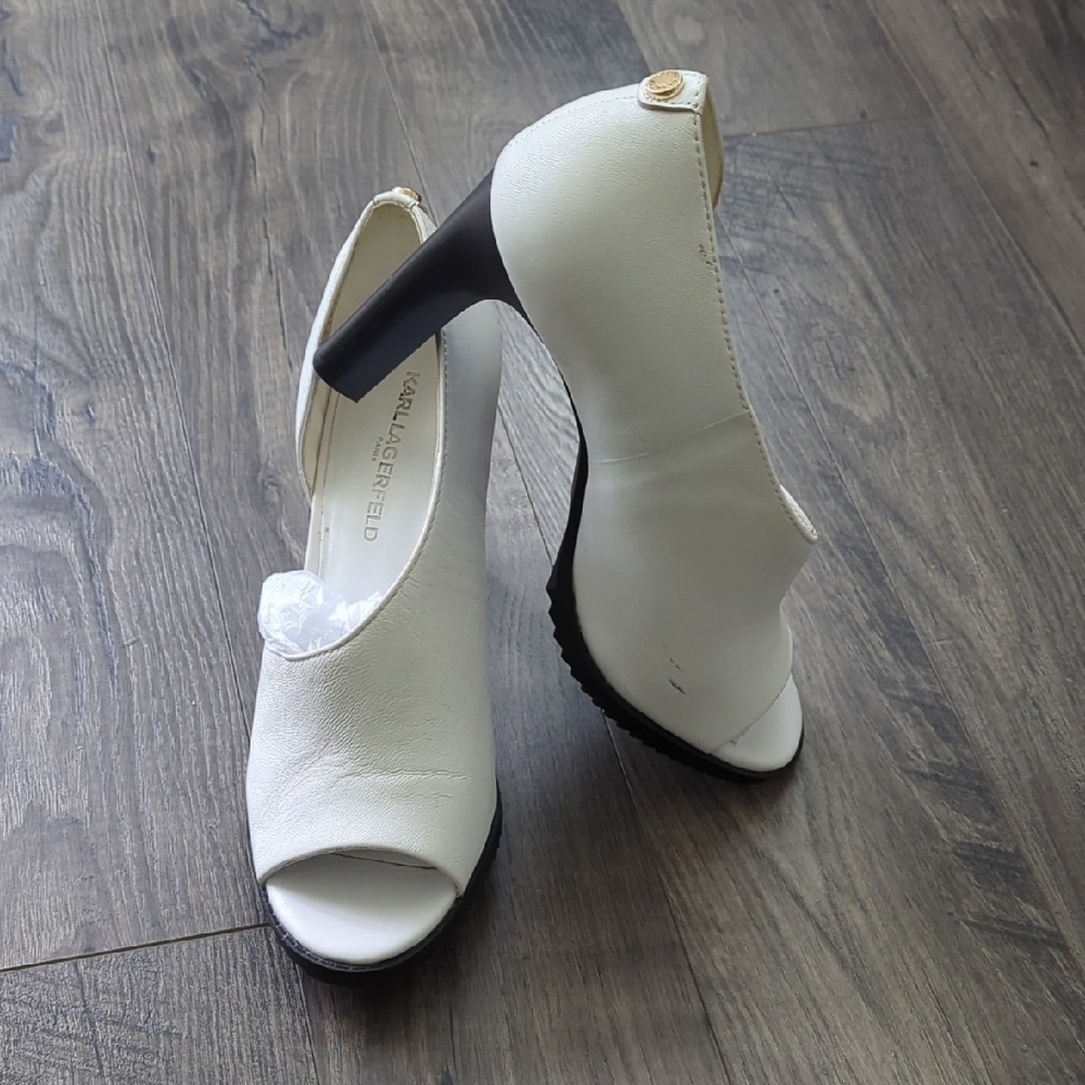 Karl Lagerfeld Cream Peep Toe Heels